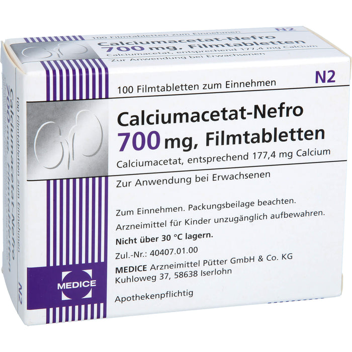 MEDICE Calciumacetat-Nefro 700 mg Filmtabletten, 100 pc Tablettes