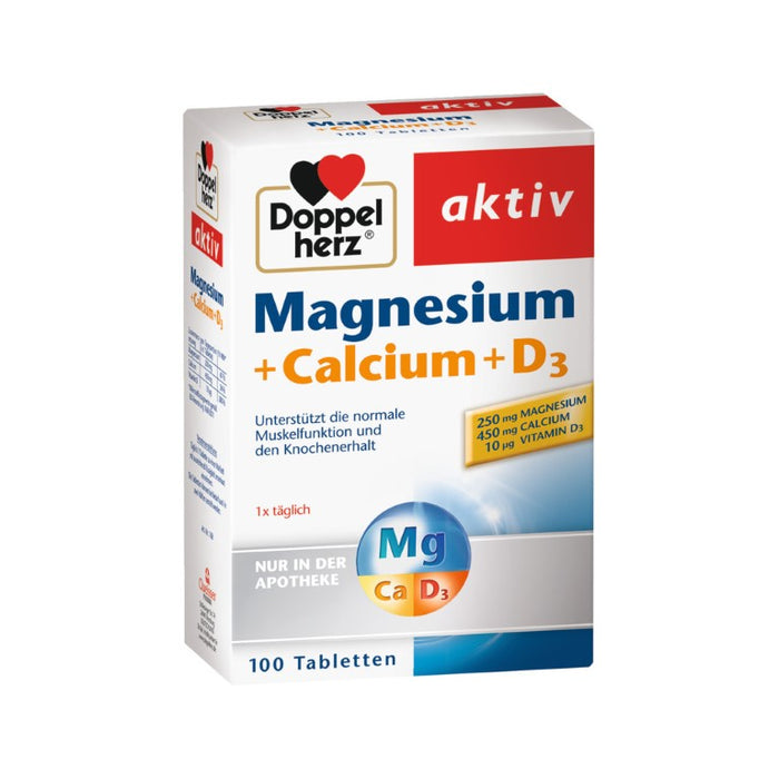 Doppelherz aktiv Magnesium + Calcium + D3 Tabletten für die normale Muskelfunktion und den Erhalt normaler Knochen, 100 pc Tablettes