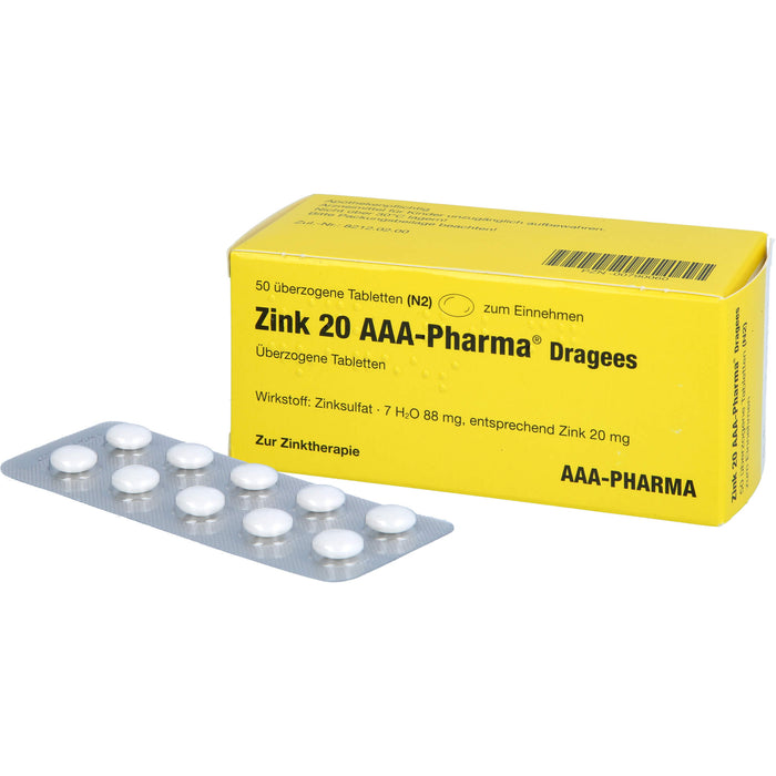 AAA-Pharma Zink 20 Dragees zur Zinktherapie, 50 pc Tablettes