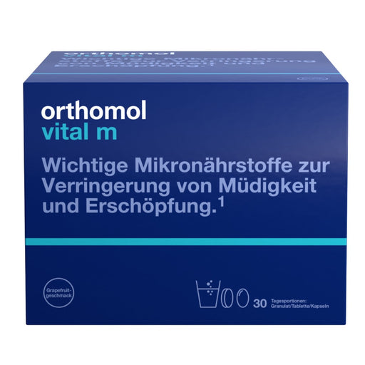 Orthomol Vital m für Männer - bei Müdigkeit - mit B-Vitaminen und Omega-3-Fettsäuren - Grapefruit-Geschmack - Granulat/Tabletten/Kapseln, 30 St. Tagesportionen