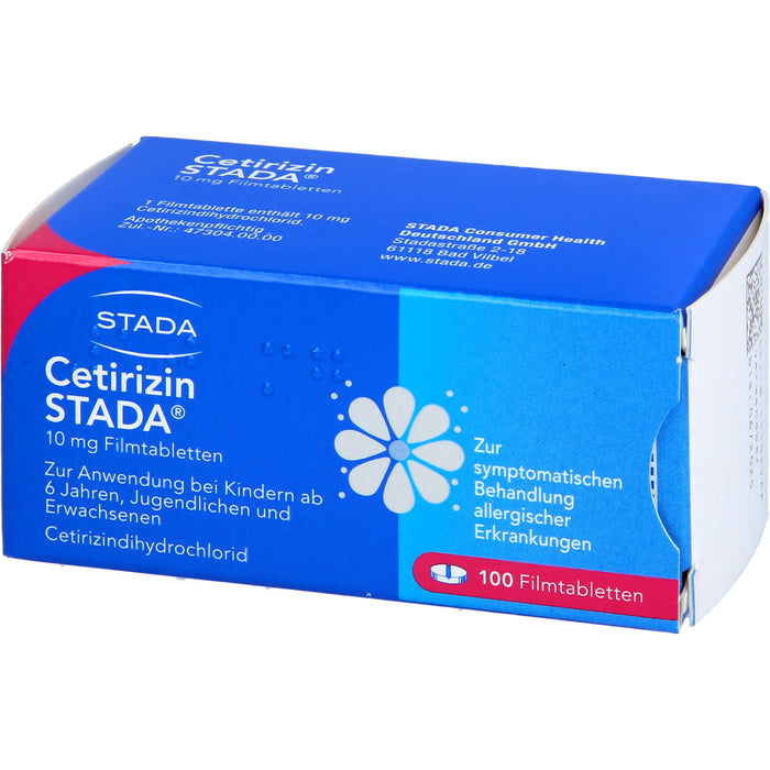 Cetirizin STADA 10 mg Filmtabletten zur symptomatischen Behandlung allergischer Erkrankungen, 100 pc Tablettes