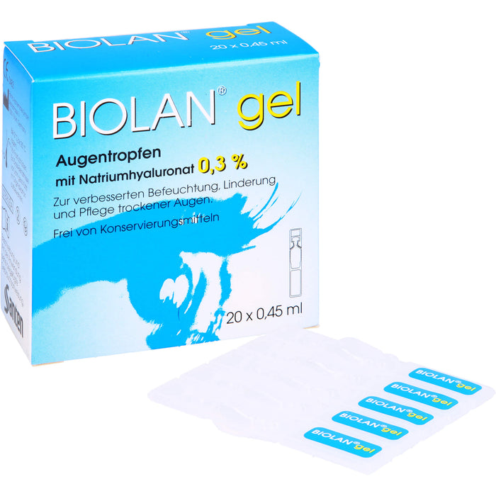 BIOLAN Gel Augentropfen mit Natriumhyaluronat 0,3% für trockene Augen, 20 pc Pipettes à dose unique