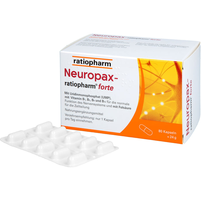 Neuropax-ratiopharm forte Kapseln mit Uridinmonophosphat (UMP), Vitamin B12 und Folsäure zur Unterstützung der Nervenregeneration, 80 pc Capsules