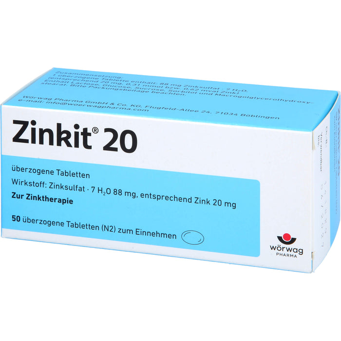 Zinkit 20 überzogene Tabletten zur Zinktherapie, 50 pc Tablettes