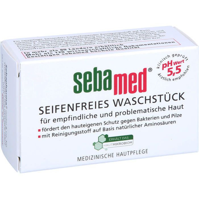 Sebamed seifenfreies Waschstück mit Vitamin E für empfindliche Haut für eine sanfte porentiefe Reinigung, 50 g soins du corps