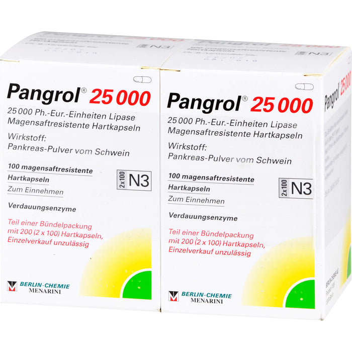 Pangrol  25 000, 25 000 Ph.-Eur.-Einheiten Lipase Magensaftresistente Hartkapseln, 200 pc Capsules