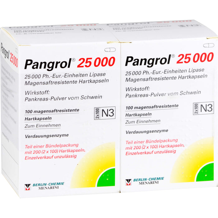 Pangrol  25 000, 25 000 Ph.-Eur.-Einheiten Lipase Magensaftresistente Hartkapseln, 200 pc Capsules