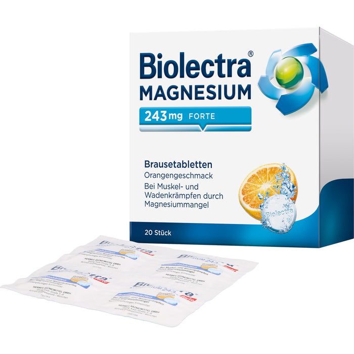 Biolectra Magnesium 243 mg forte Brausetabletten mit Orangengeschmack, 20 pc Tablettes