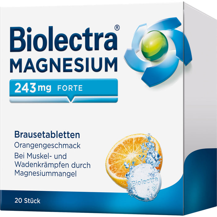 Biolectra Magnesium 243 mg forte Brausetabletten mit Orangengeschmack, 20 pc Tablettes