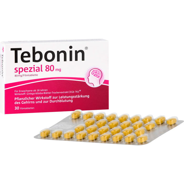 Tebonin spezial 80 mg Filmtabletten zur Leistungsstärkung des Gehirns und zur Durchblutung, 30 pc Tablettes