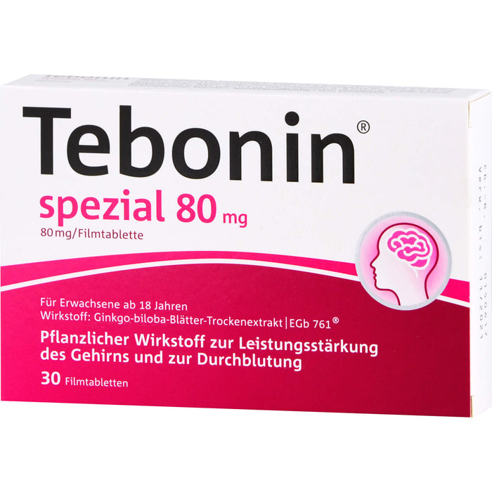 Tebonin spezial 80 mg Filmtabletten zur Leistungsstärkung des Gehirns und zur Durchblutung, 30 pc Tablettes