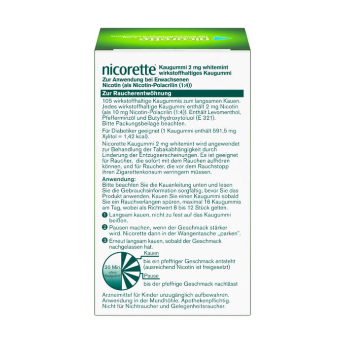 nicorette 2 mg whitemint Kaugummi für Raucher, 105 pc Gomme à mâcher