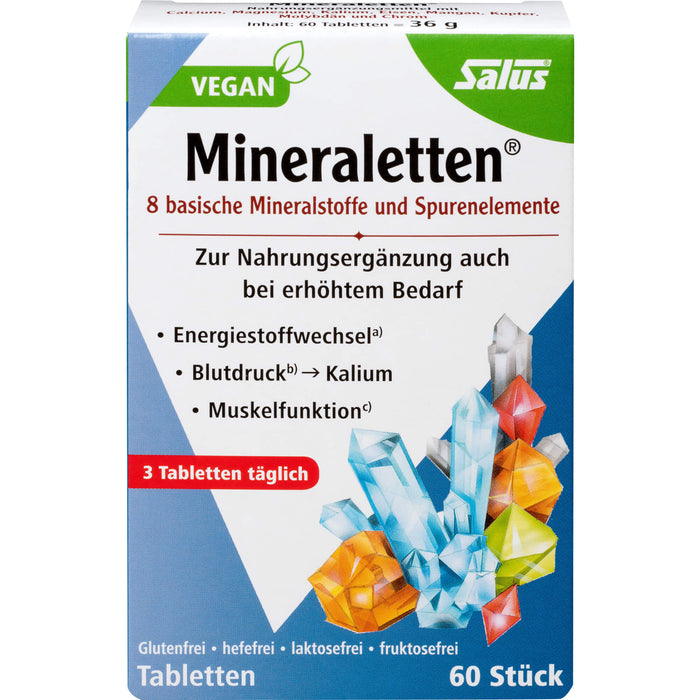 Salus Mineraletten Tabletten mit Mineralstoffen und Spurenelementen für  den Energiestoffwechsel, Blutdruck und Muskelfunktion, 60 St. Tabletten