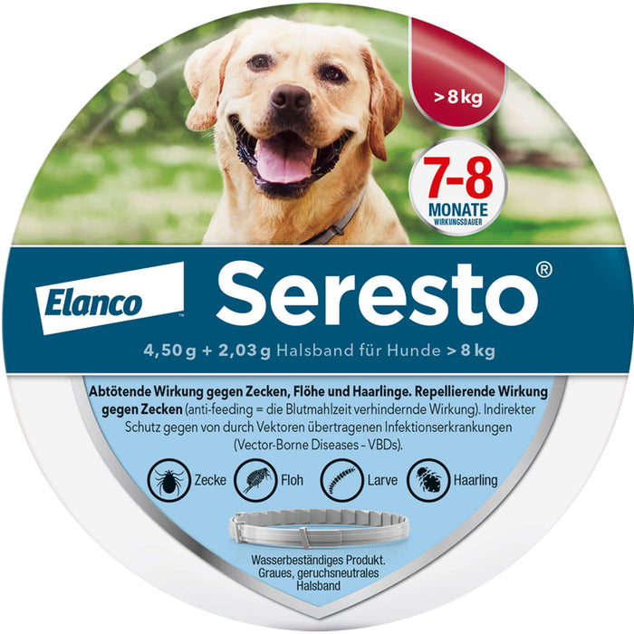 Seresto Halsband für große Hunde ab 8 kg gegen Zecken, Flöhe und Haarlinge, 1 pc Collier