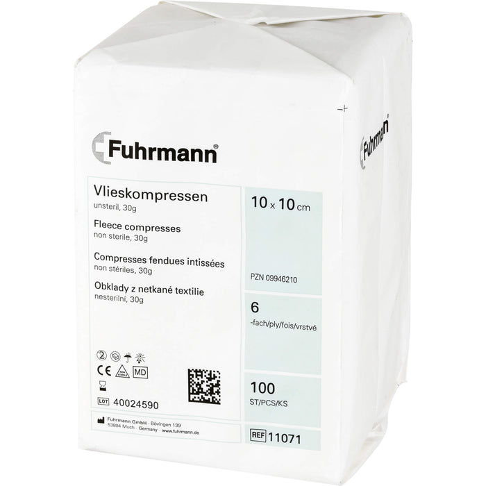 Fuhrmann Vlieskompressen 10 x 10 cm 6-lagig unsteril, 100 pcs. Compresses
