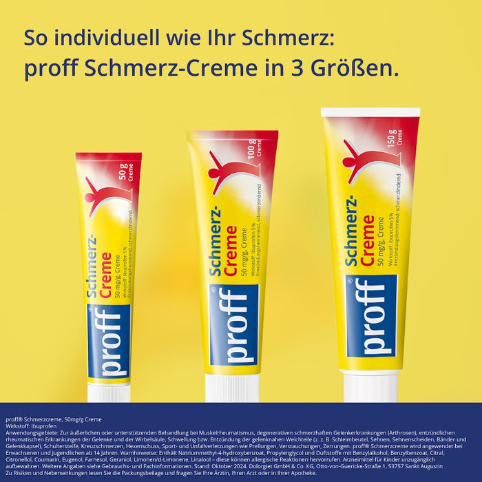 proff Schmerzcreme mit Ibuprofen – zur äußerlichen Behandlung von Muskel-, Gelenk- und Rückenschmerzen bei rheumatischen Erkrankungen oder nach Sport- und Unfallverletzungen, 50 g Crème