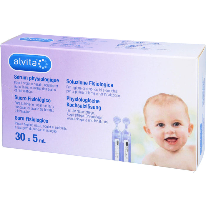 Alvita physiologische Kochsalzlösung für die Nasenpflege, Augenpflege, Ohrenpflege, Wundreinigung und Inhalation, 30 ml Solution