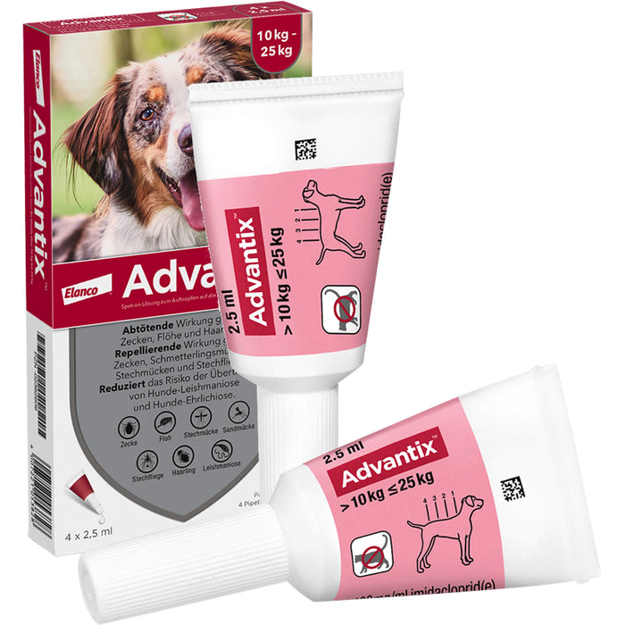 Advantix Spot-On 250 für mittelgroße Hunde von 10 bis 25 kg gegen Zecken Flöhe und fliegende Insekten, 4 pc Solution
