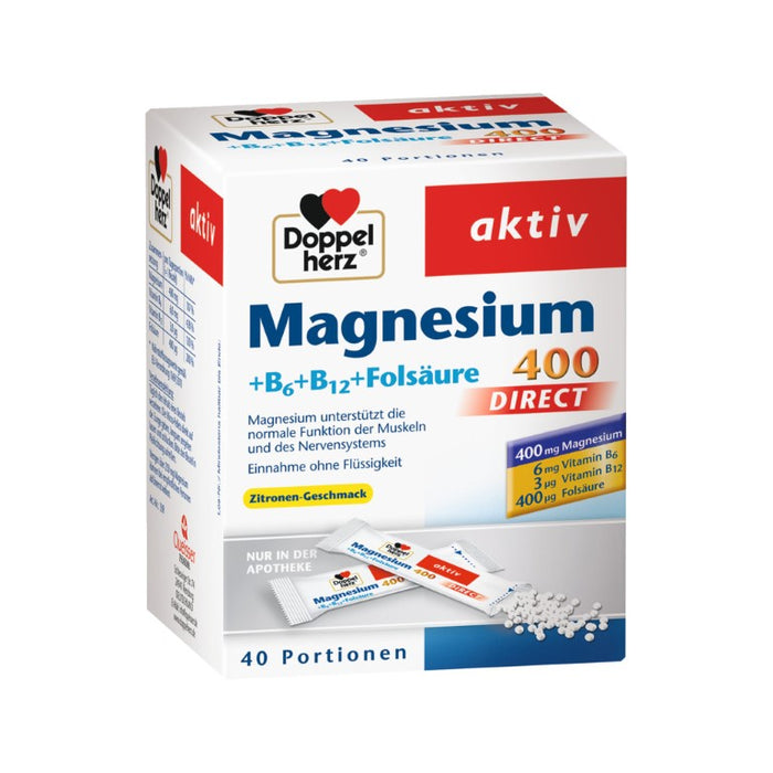 Doppelherz aktiv Magnesium 400 + B6 + B12 + Folsäure Direktgranulat mit Zitronen-Geschmack, 40 pc Sachets