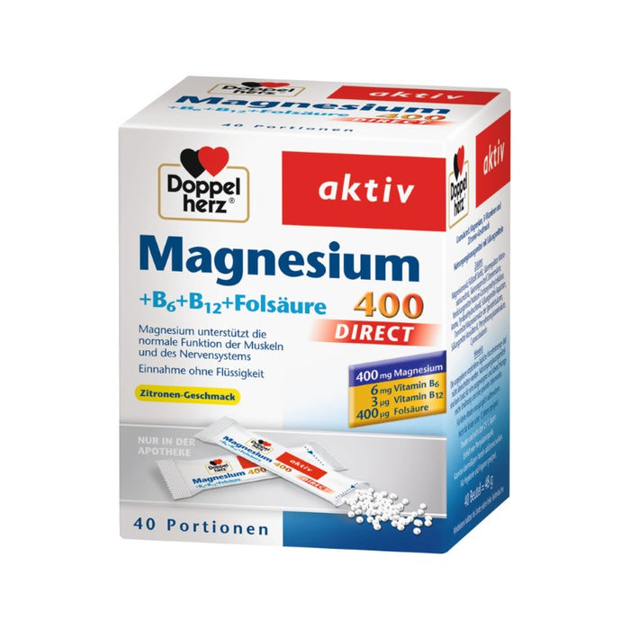 Doppelherz aktiv Magnesium 400 + B6 + B12 + Folsäure Direktgranulat mit Zitronen-Geschmack, 40 pc Sachets