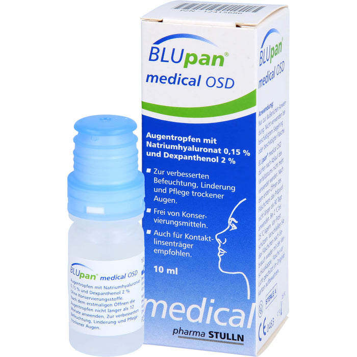 BLUpan medical OSD Augentropfen zur Befeuchtung, Linderung und Pflege trockener Augen, 10 ml Solution