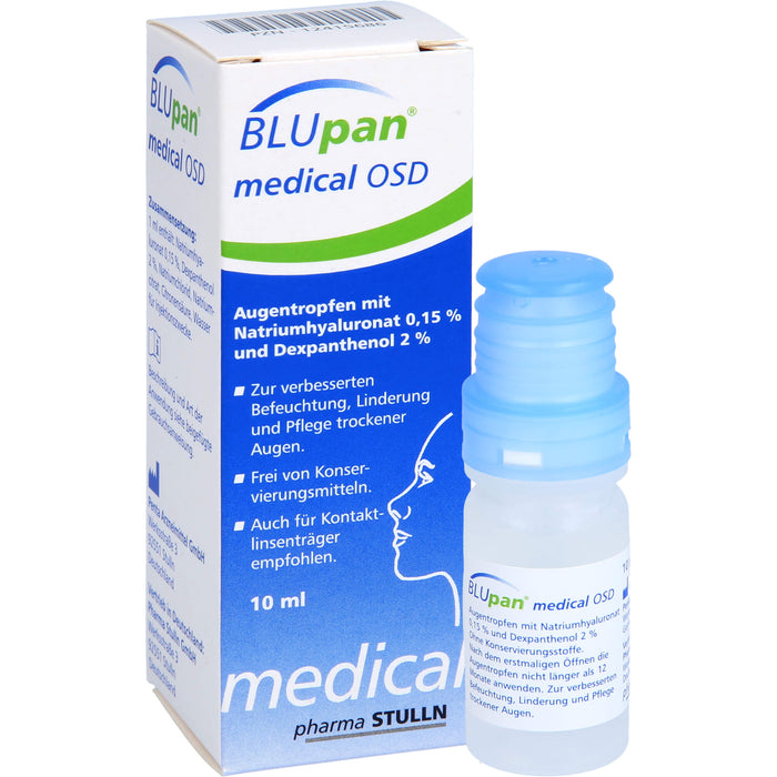 BLUpan medical OSD Augentropfen zur Befeuchtung, Linderung und Pflege trockener Augen, 10 ml Solution