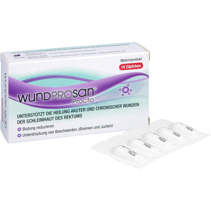 Wundprosan Procto Zäpfchen reduziert Blutungen und lindert Schmerzen bei Analfissuren, Analrhagaden und Hämorrohoiden, 10 pc Suppositoires