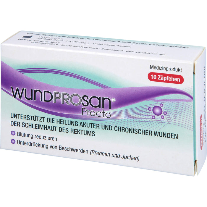 Wundprosan Procto Zäpfchen reduziert Blutungen und lindert Schmerzen bei Analfissuren, Analrhagaden und Hämorrohoiden, 10 pc Suppositoires