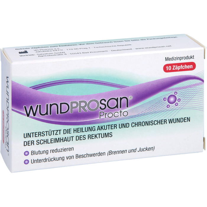 Wundprosan Procto Zäpfchen reduziert Blutungen und lindert Schmerzen bei Analfissuren, Analrhagaden und Hämorrohoiden, 10 pc Suppositoires