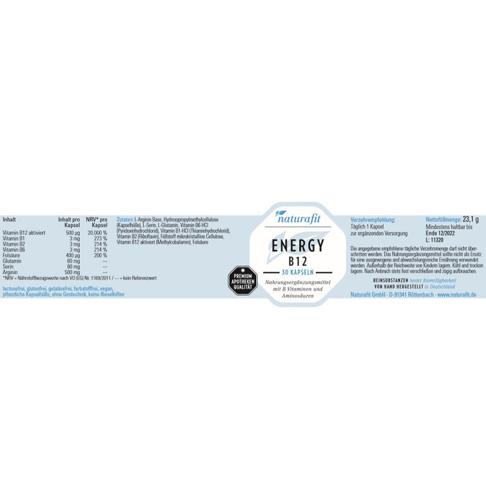 naturafit Energy B12 Kapseln, 30 pc Capsules