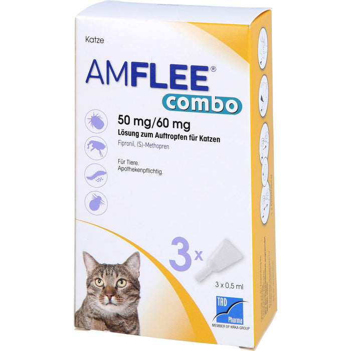 Amflee Combo 50 mg / 60 mg Lösung für Katzen gegen Flöhe, Zecken & Haarlinge, 3 pc Récipients à dose unique
