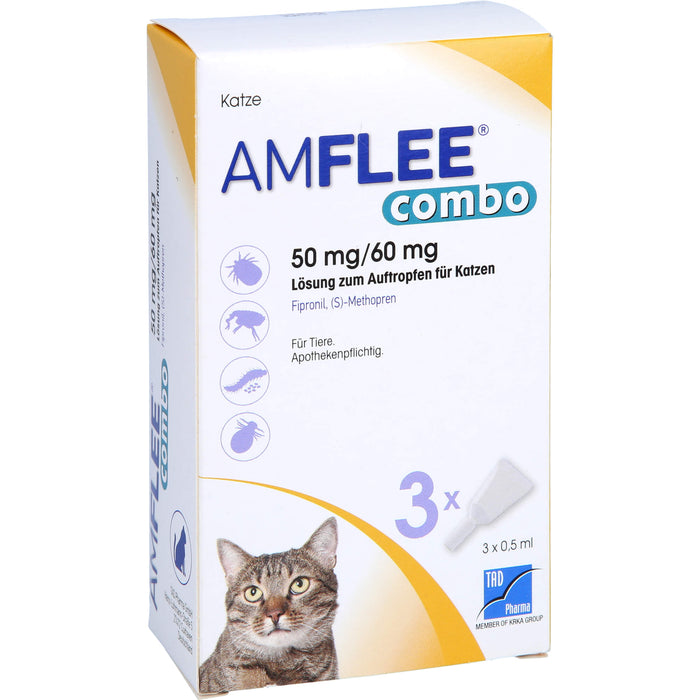 Amflee Combo 50 mg / 60 mg Lösung für Katzen gegen Flöhe, Zecken & Haarlinge, 3 pc Récipients à dose unique