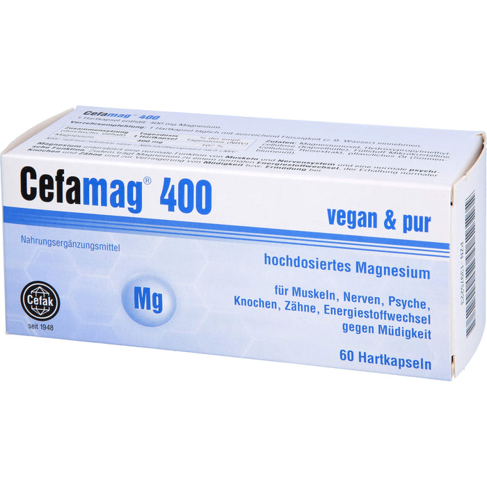Cefamag 400 Kapseln für Muskeln, Nerven, Psyche, Knochen, Zähne und Energiestoffwechsel gegen Müdigkeit, 60 pcs. Capsules