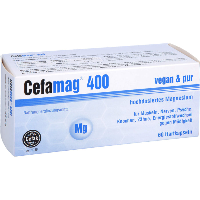 Cefamag 400 Kapseln für Muskeln, Nerven, Psyche, Knochen, Zähne und Energiestoffwechsel gegen Müdigkeit, 60 pcs. Capsules