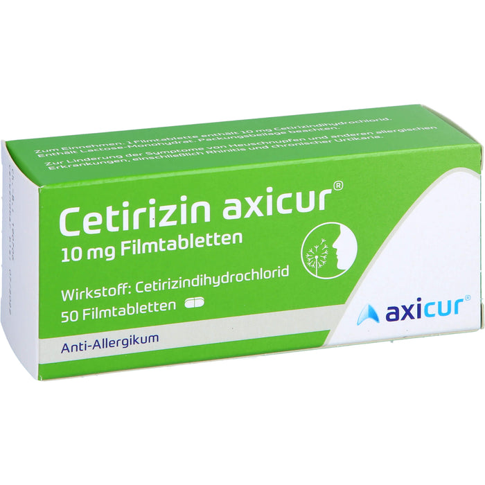 Cetirizin axicur 10 mg Filmtabletten Anti-Allergikum, 50 pc Tablettes