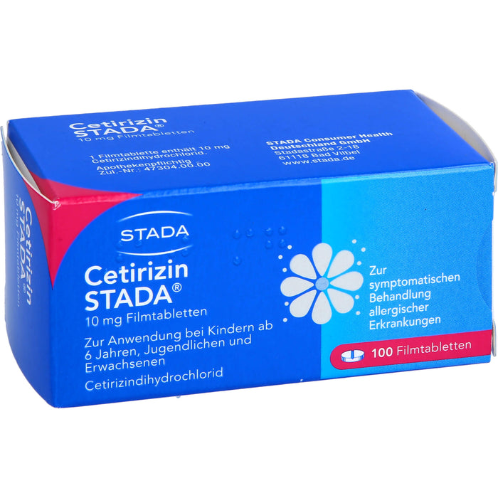 Cetirizin STADA 10 mg Filmtabletten zur symptomatischen Behandlung allergischer Erkrankungen, 100 pc Tablettes