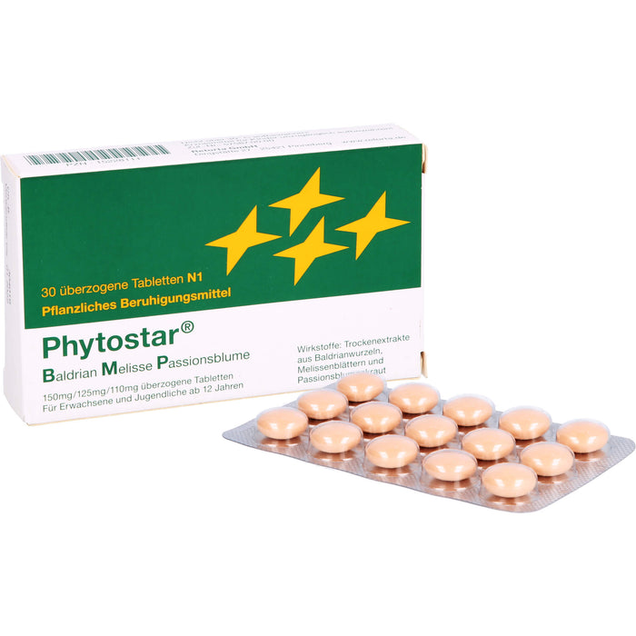 Phytostar Baldrian Melisse Passionsblume 150/125/110mg Tabletten pflanzliches Beruhigungsmittel, 30 pcs. Tablets