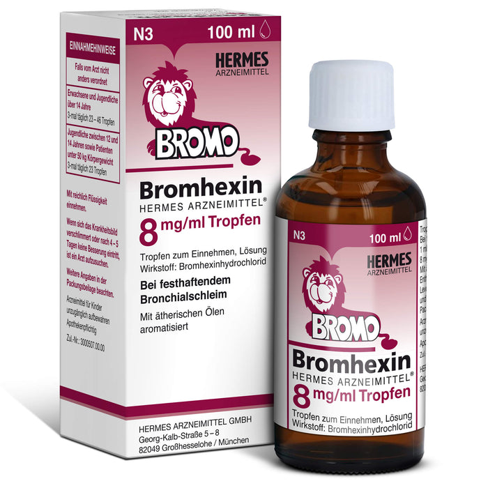 HERMES Bromhexin 8 mg/ml Tropfen bei festhaftendem Bronchialschleim, 100 ml Solution