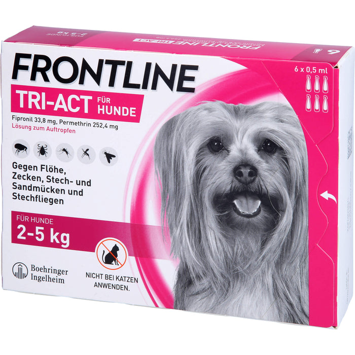 FRONTLINE TRI-ACT Lösung gegen Zecken, Flöhe und fliegende Insekten beim Hund (2-5kg), 6 pcs. Single dose containers