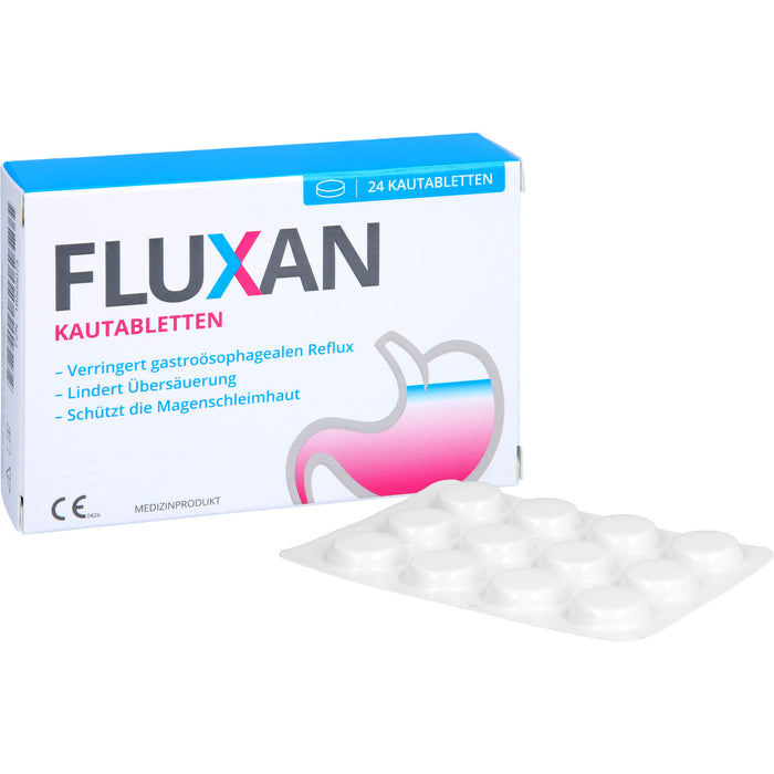 Fluxan Kautabletten verringert gastroösophagealen Reflux und lindert Sodbrennen, 24 St. Kautabletten