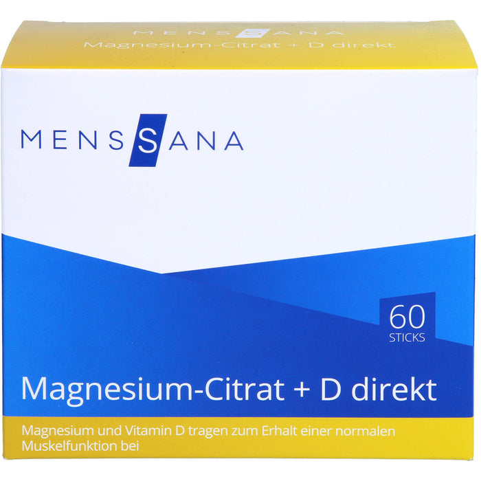 MENSSANA Magnesium-Citrat + D direkt Sticks trägt zum Erhalt einer normalen Muskelfunktion bei, 60 St. Kombipackung