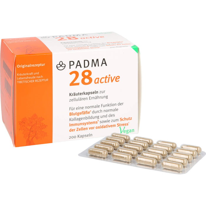 PADMA 28 active Kapseln für eine normale Funktion der Blutgefäße durch normale Kollagenbildung, 200 pcs. Capsules