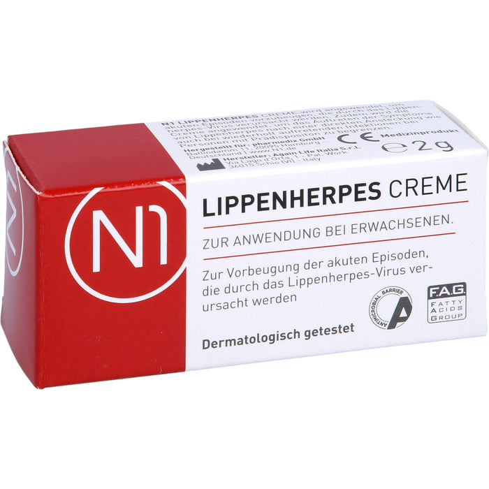 N1 Lippenherpes Creme verhindert die Bläschenbildung, stoppt die Virenvermehrung und lindert rasch Schmerzen, 2 g Creme