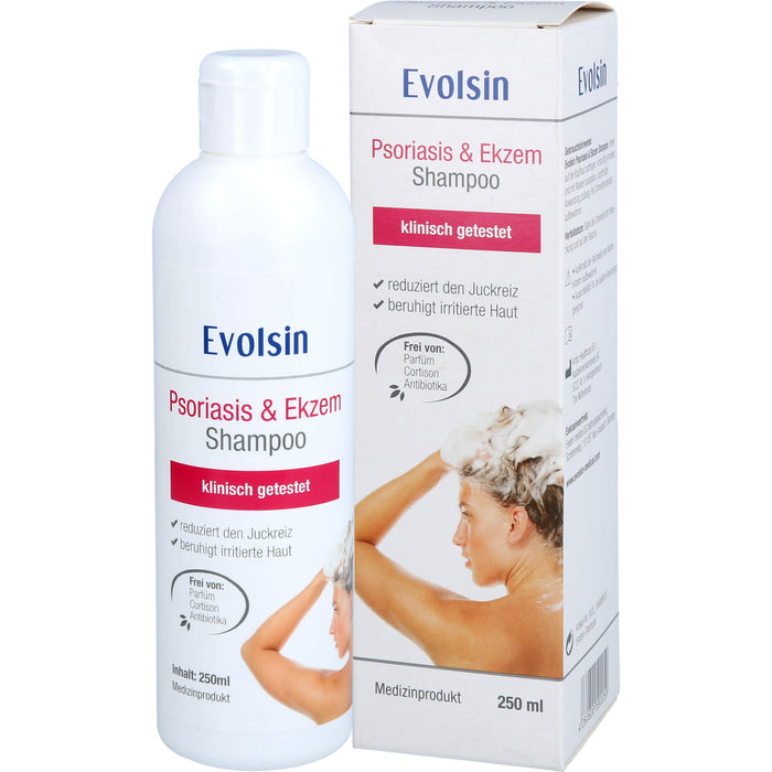Evolsin Ekzem & Psoriasis Shampoo bei Schuppenflechte, Ekzemen & Neurodermitis auf Kopfhaut & Körper, 250 ml Shampoo