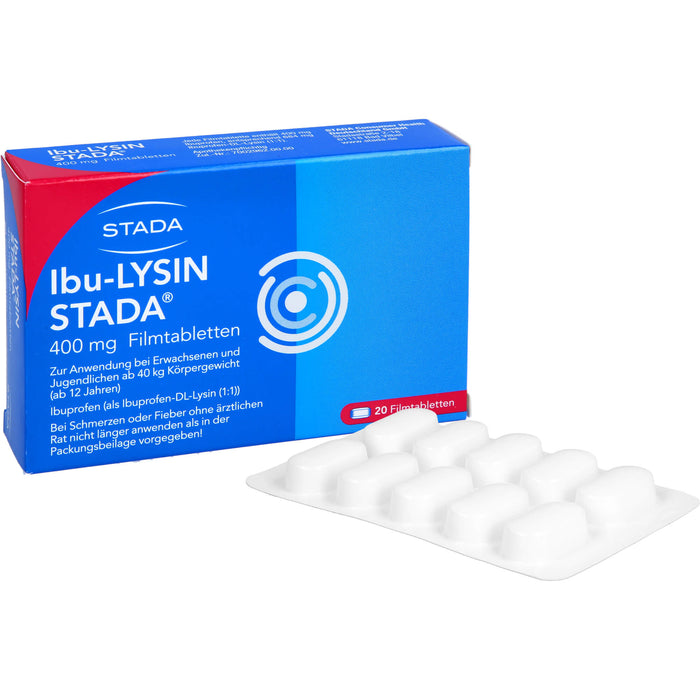 STADA Ibu-Lysin 400 mg Filmtabletten bei Schmerzen und Fieber, 20 pcs. Tablets