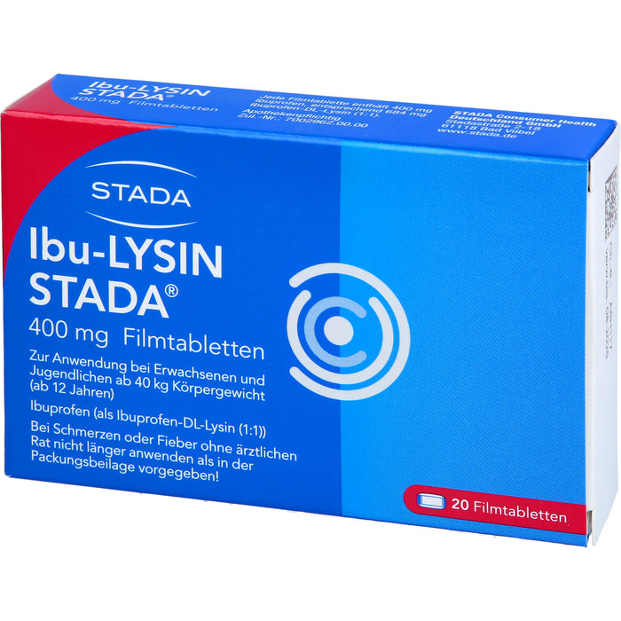 STADA Ibu-Lysin 400 mg Filmtabletten bei Schmerzen und Fieber, 20 pcs. Tablets