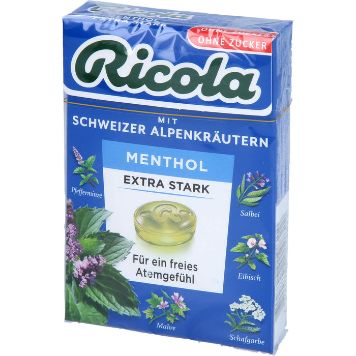 Ricola mit Schweizer Alpenkräutern Box Menthol extra stark ohne Zucker  für ein freies Atemgefühl, 50 g Candies