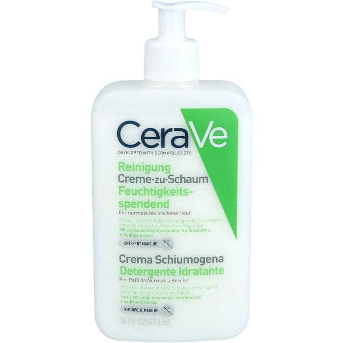 CeraVe Creme-zu-Schaum feuchtigkeitsspendende Reinigung für normale bis trockene Haut, 473 ml Creme