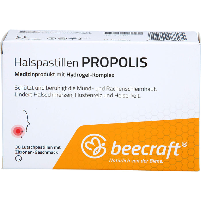 Beecraft Halspastillen Propolis schützt und beruhigt die Mund- und Rachenschleimhaut, 30 St. Pastillen