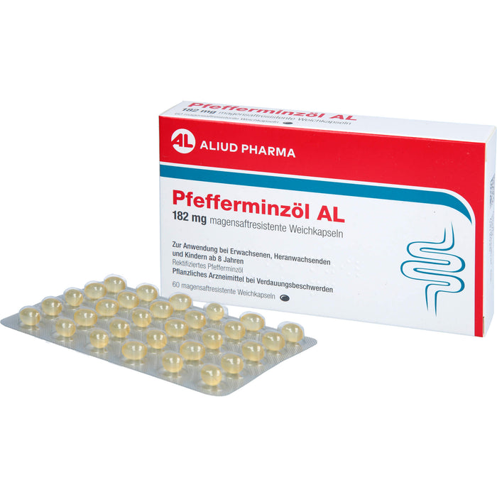 ALIUD PHARMA Pfefferminzöl 182 mg Weichkapseln zur Linderung von krampfartigen Beschwerden des Verdauungstraktes, 60 pc Capsules